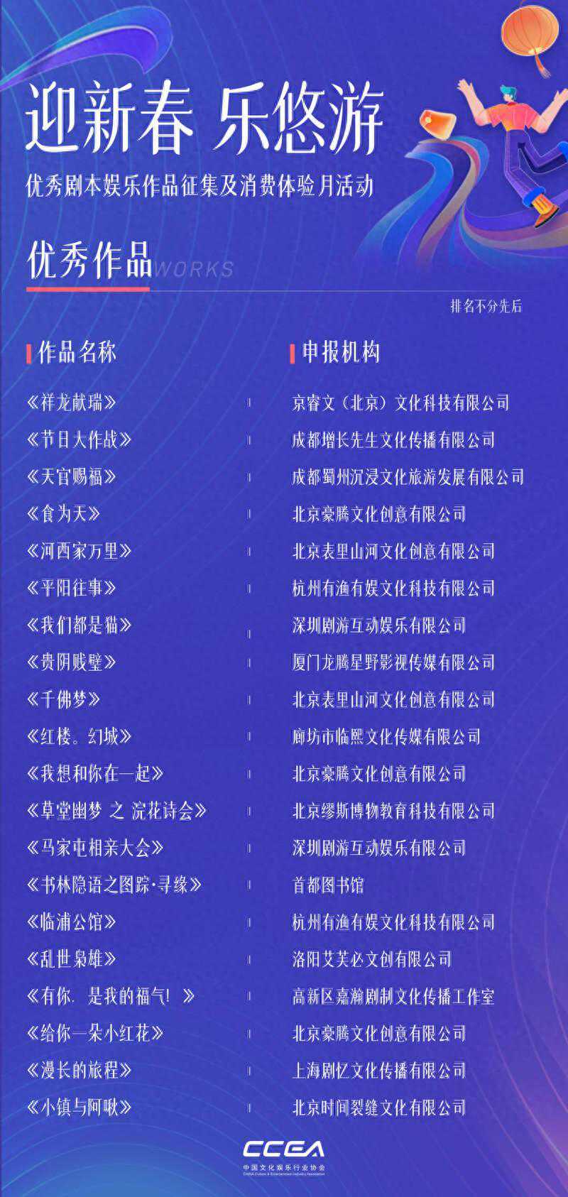 “迎新春 乐悠游”优秀剧本娱乐作品正式发布